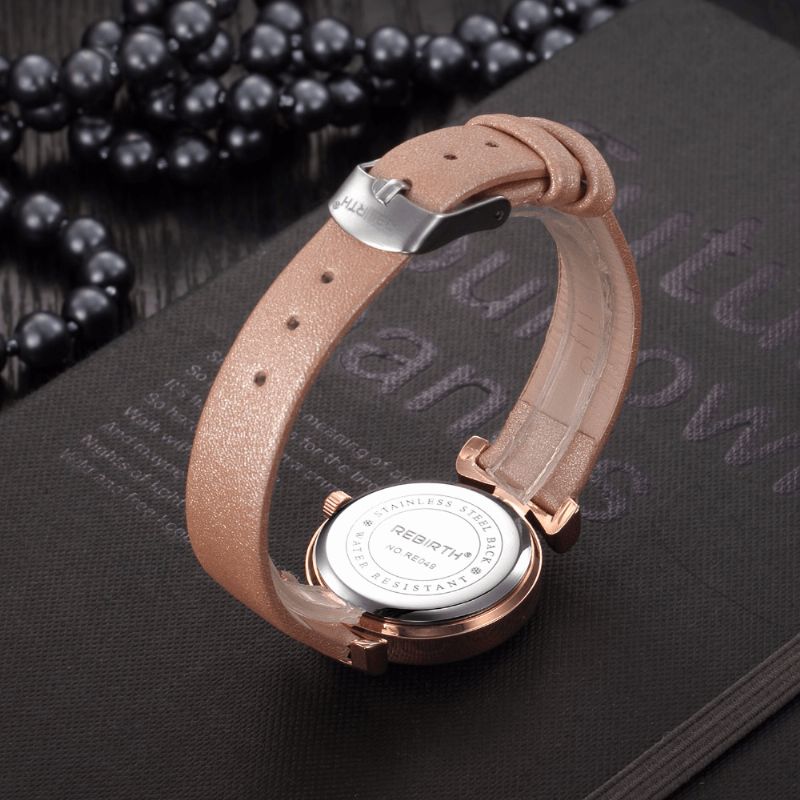 Rebirth Re049 Simple Design Horloge Femmes Montre-bracelet Bracelet En Cuir Montres À Quartz