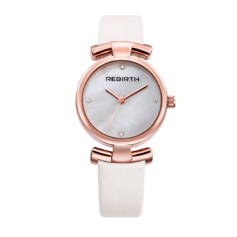 Rebirth Re049 Simple Design Horloge Femmes Montre-bracelet Bracelet En Cuir Montres À Quartz