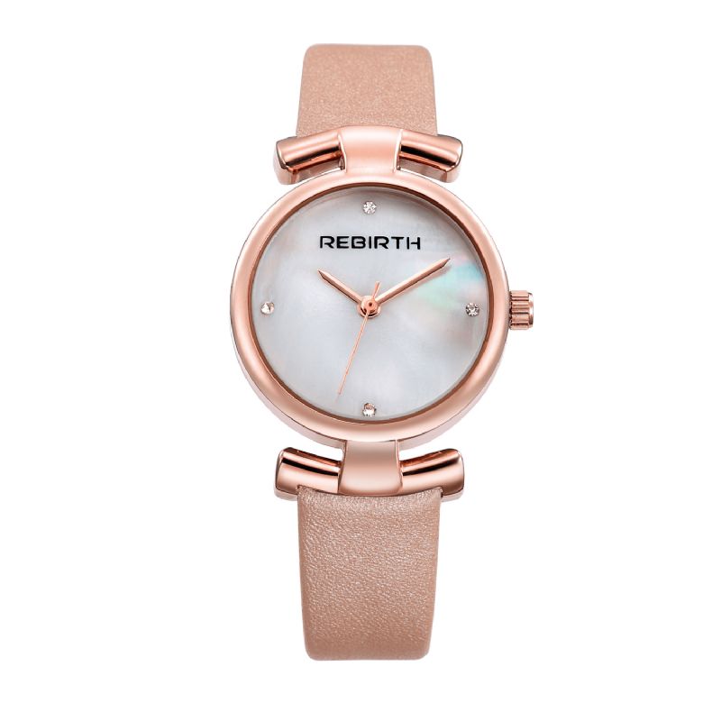 Rebirth Re049 Simple Design Horloge Femmes Montre-bracelet Bracelet En Cuir Montres À Quartz