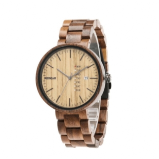 Redear Sj1488 Mode Hommes Montre En Bois Date Semaine Affichage Bracelet En Bois Montre À Quartz