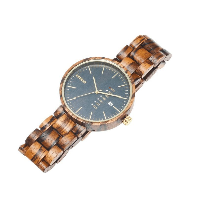 Redear Sj1488 Mode Hommes Montre En Bois Date Semaine Affichage Bracelet En Bois Montre À Quartz