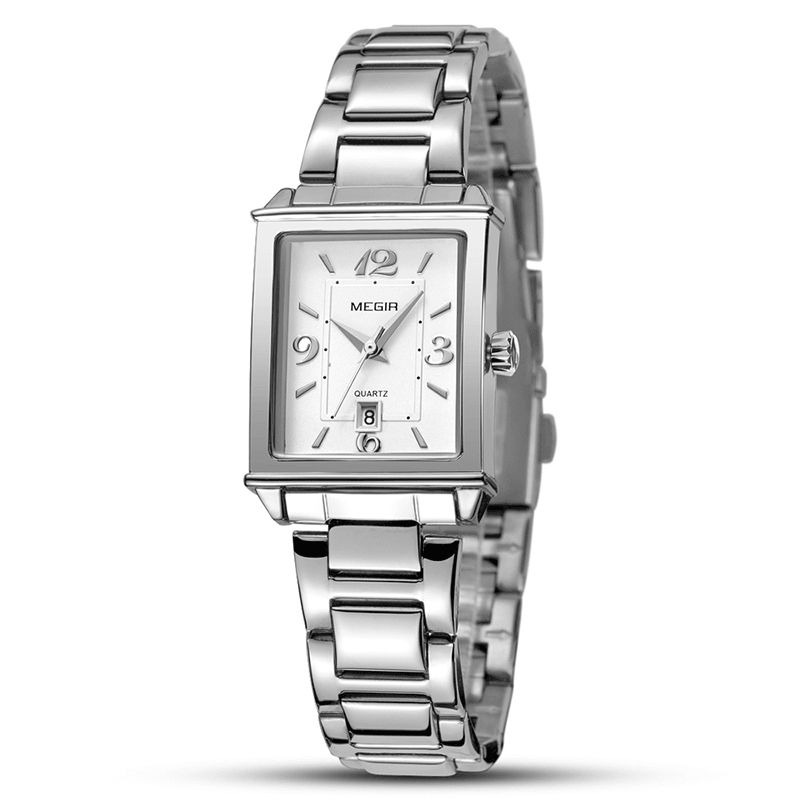 Rétro Mode Carré Motif Cadran En Acier Inoxydable Bracelet Femmes Montre-bracelet À Quartz Montre