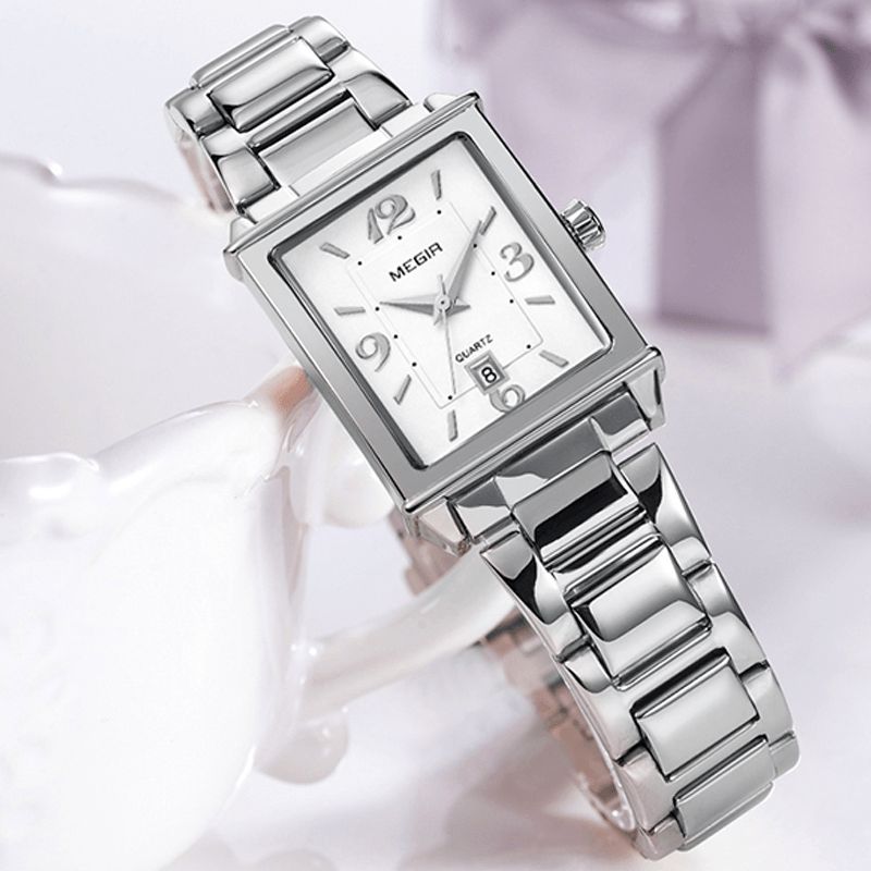 Rétro Mode Carré Motif Cadran En Acier Inoxydable Bracelet Femmes Montre-bracelet À Quartz Montre