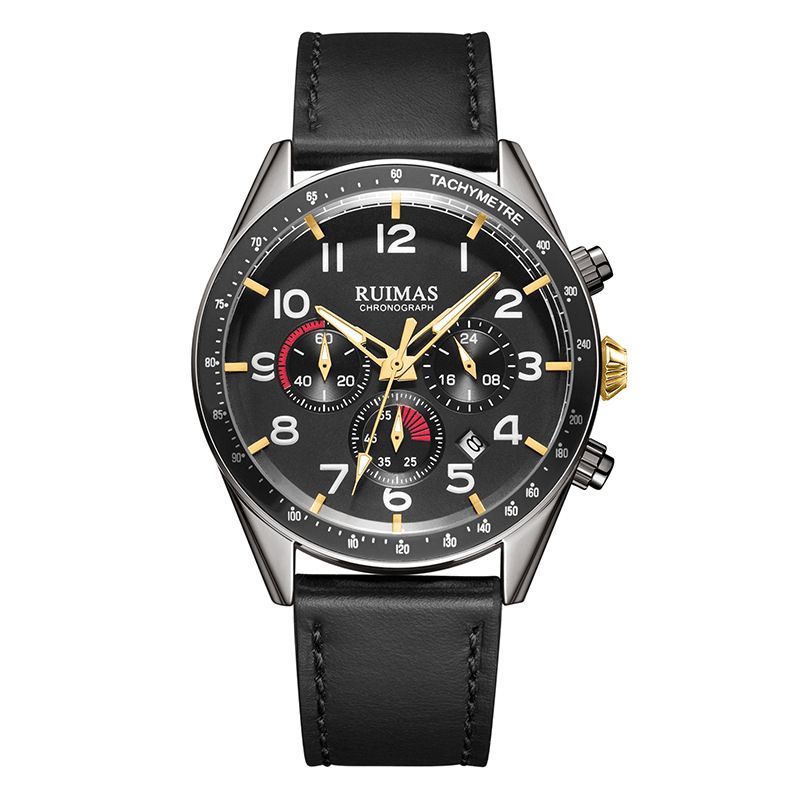 Ruimas 574 Sport Hommes Montre 3atm Étanche Affichage Lumineux Bracelet En Cuir Montre À Quartz