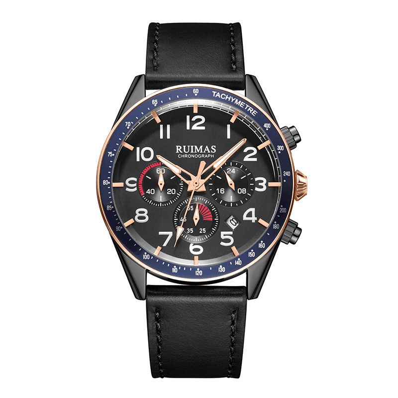 Ruimas 574 Sport Hommes Montre 3atm Étanche Affichage Lumineux Bracelet En Cuir Montre À Quartz