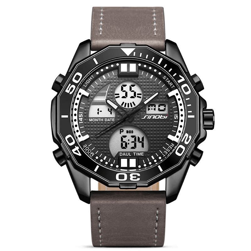 Sinobi 9730 Double Affichage Montre Numérique Mode Bracelet En Cuir Hommes Affichage Lumineux Montre De Sport