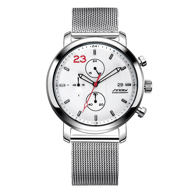 Sinobi 9765 Chronographe Style Décontracté Hommes Montre-bracelet Maille Bracelet En Acier Montres À Quartz