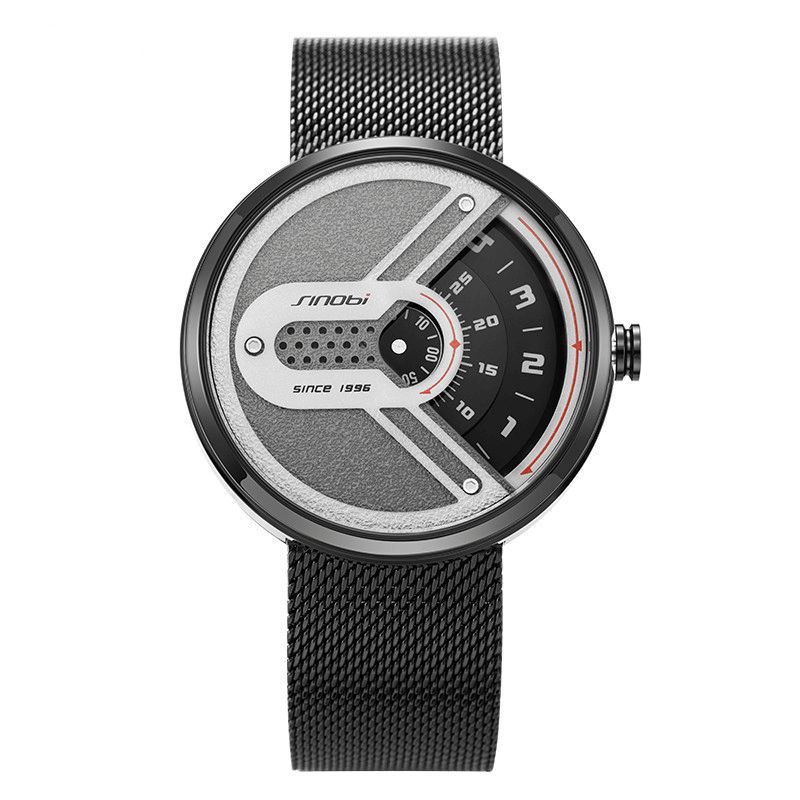 Sinobi 9831 Mode Hommes Montre Cadran Créatif 3atm Étanche En Métal Bracelet En Maille Montre À Quartz