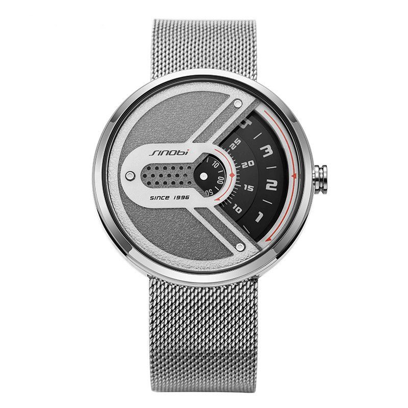 Sinobi 9831 Mode Hommes Montre Cadran Créatif 3atm Étanche En Métal Bracelet En Maille Montre À Quartz