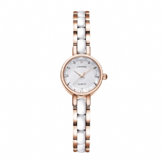 Sinobi 9836 Femmes Simple Trois Broches Cristal Diamants Cadran Mode Céramique Bracelet En Acier Montre À Quartz