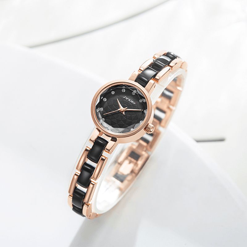 Sinobi 9836 Femmes Simple Trois Broches Cristal Diamants Cadran Mode Céramique Bracelet En Acier Montre À Quartz