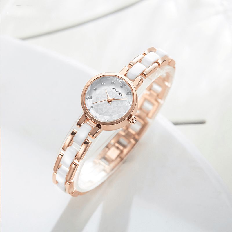 Sinobi 9836 Femmes Simple Trois Broches Cristal Diamants Cadran Mode Céramique Bracelet En Acier Montre À Quartz