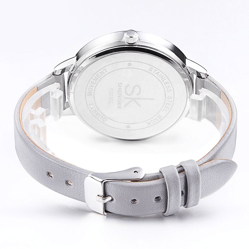 Sk K0056 Montre-bracelet Pour Dames De Conception Simple Bracelet En Cuir De Style Décontracté Montres À Quartz