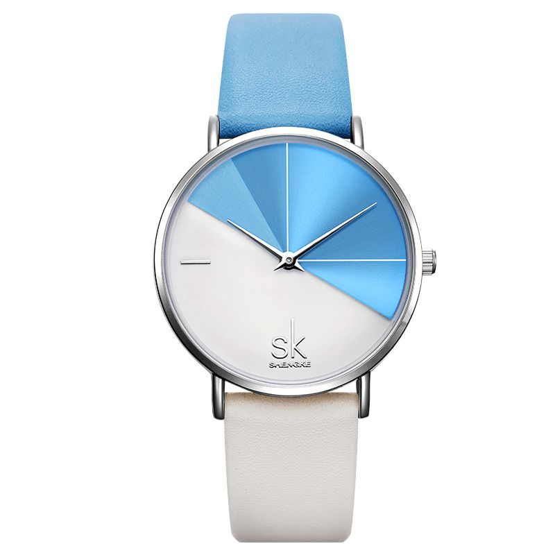 Sk K0095 Simple 2 Couleur Cadran Mode Bracelet En Cuir Femmes Dames Robe Quartz Montre