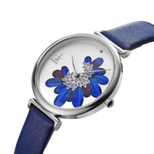 Sk K0123 Feuilles Motif Cristal Fleurs Femme Mode Femmes Élégantes Dames En Cuir Montre À Quartz