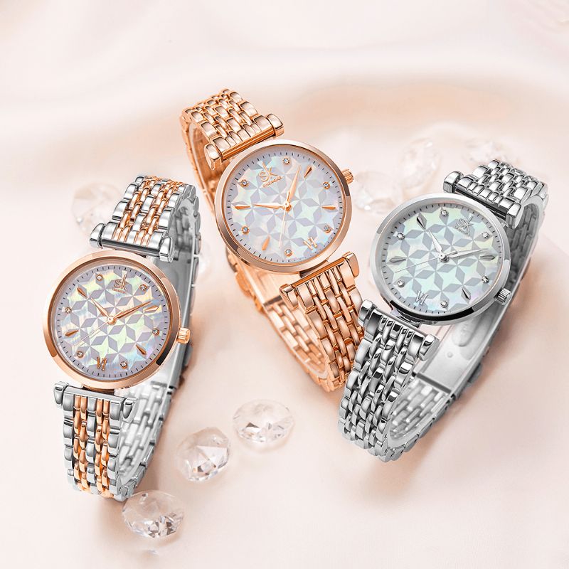 Sk K0136 Cadran En Cristal Motif De Fleurs En Acier Inoxydable Dames Robe Femmes Montre À Quartz