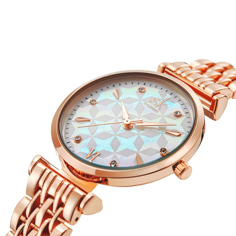 Sk K0136 Cadran En Cristal Motif De Fleurs En Acier Inoxydable Dames Robe Femmes Montre À Quartz