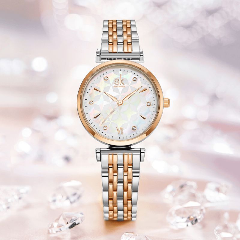 Sk K0136 Cadran En Cristal Motif De Fleurs En Acier Inoxydable Dames Robe Femmes Montre À Quartz