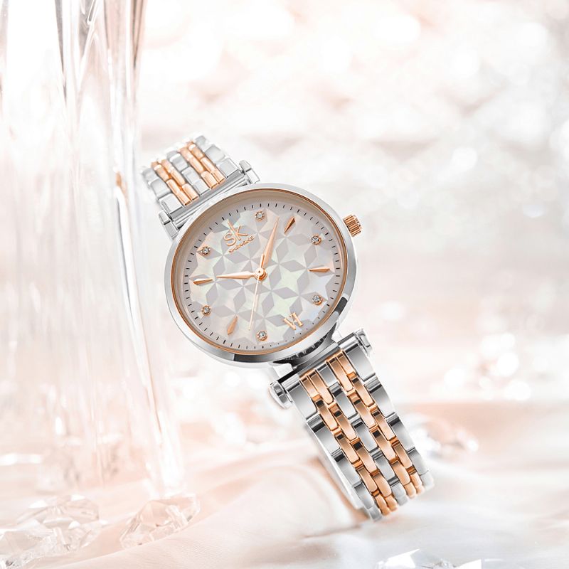 Sk K0136 Cadran En Cristal Motif De Fleurs En Acier Inoxydable Dames Robe Femmes Montre À Quartz