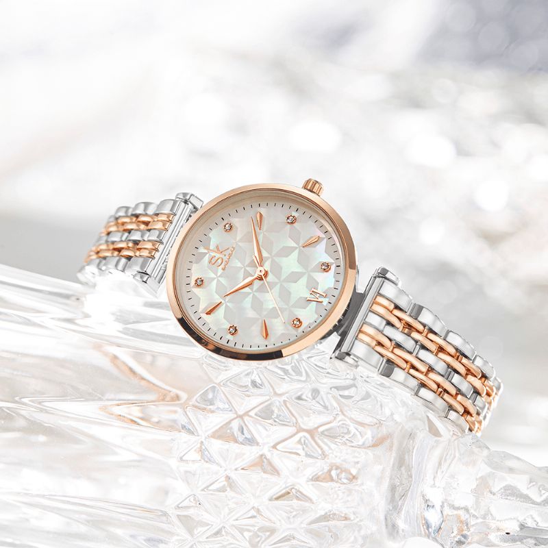 Sk K0136 Cadran En Cristal Motif De Fleurs En Acier Inoxydable Dames Robe Femmes Montre À Quartz