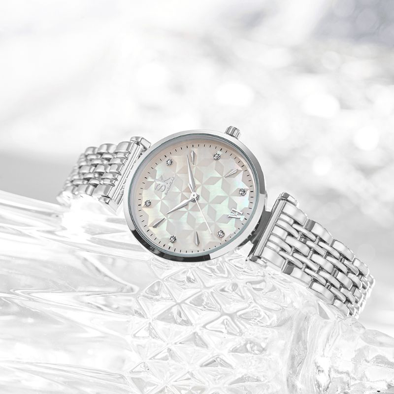 Sk K0136 Cadran En Cristal Motif De Fleurs En Acier Inoxydable Dames Robe Femmes Montre À Quartz