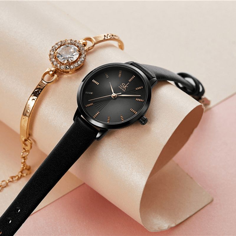 Sk K9017 Cadran Simple Mode Bracelet En Cuir Dames Robe Montre Femmes Montre À Quartz