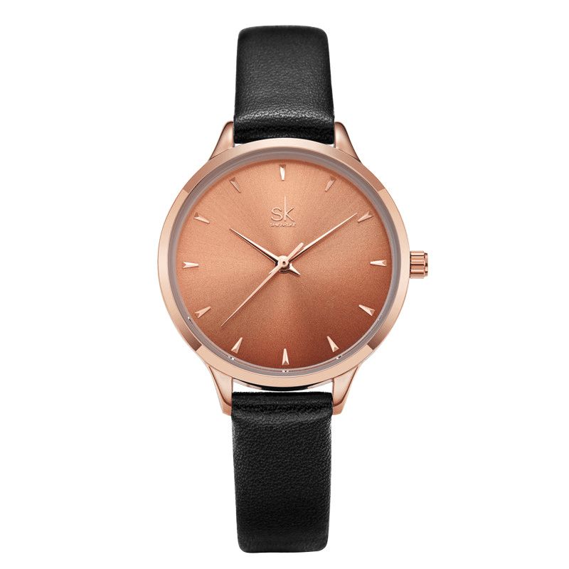 Sk K9018 Cadran Simple Ultra-mince Mode Bracelet En Cuir Dames Robe Femmes Montre À Quartz