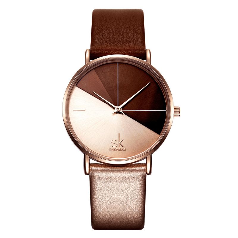 Skengke Sk K0095 Bracelet En Cuir Cadran D'horloge Irrégulier Mode Féminine Montre À Quartz