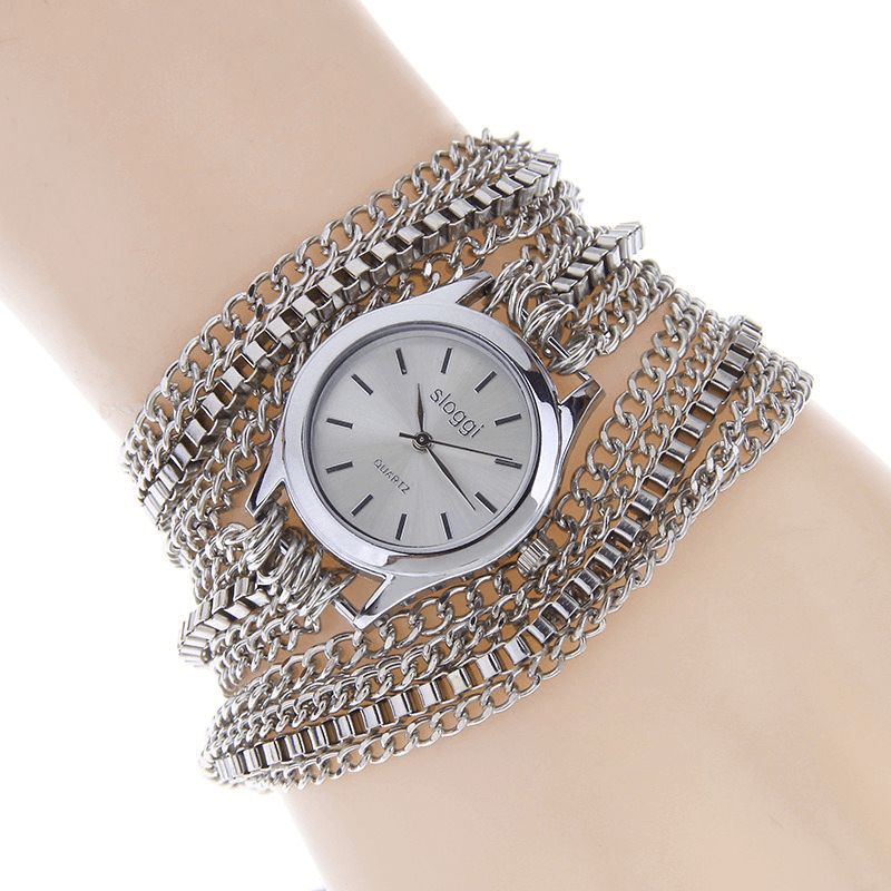 Sloggi Rétro En Alliage De Zinc Trois Fois Autour Du Bracelet Montre À Quartz Pour Femme