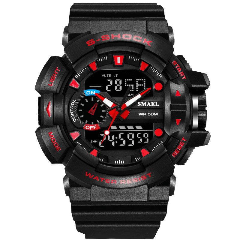 Smael 1436 Montre Numérique À Led De Style Militaire Avec Affichage De L'heure Et De La Date Montre-bracelet De Sport