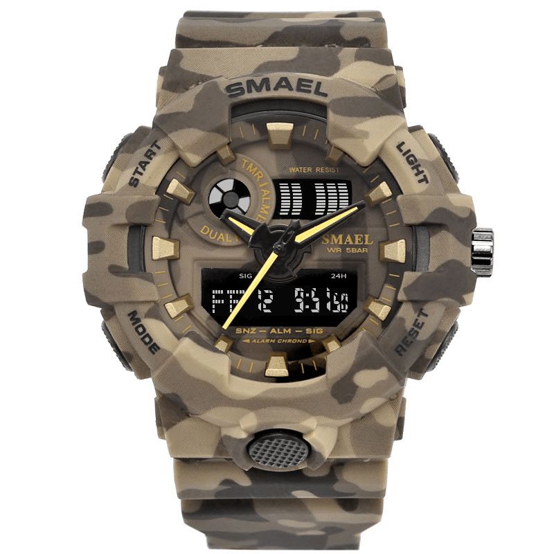 Smael 8001 Montre Numérique Camouflage Militray Double Affichage Hommes Sports Montre-bracelet En Plein Air