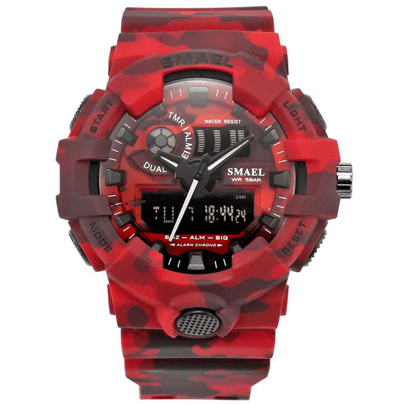 Smael 8001 Montre Numérique Camouflage Militray Double Affichage Hommes Sports Montre-bracelet En Plein Air