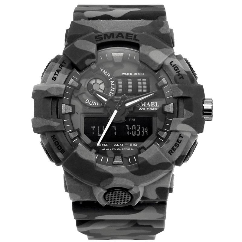 Smael 8001 Montre Numérique Camouflage Militray Double Affichage Hommes Sports Montre-bracelet En Plein Air