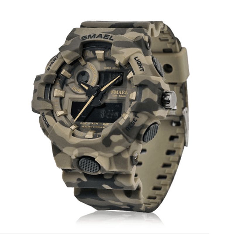 Smael 8001 Montre Numérique Camouflage Militray Double Affichage Hommes Sports Montre-bracelet En Plein Air