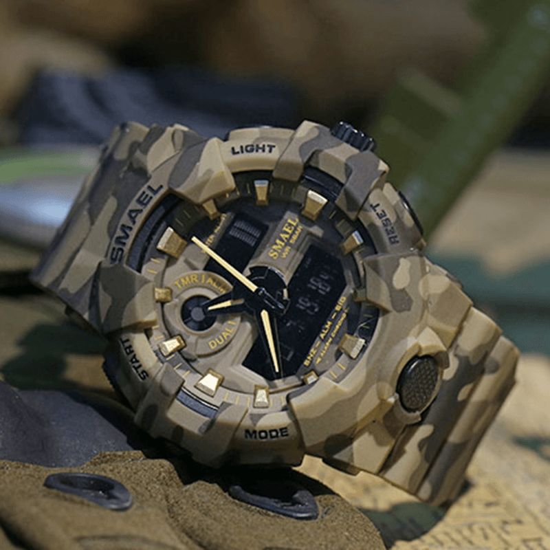 Smael 8001 Montre Numérique Camouflage Militray Double Affichage Hommes Sports Montre-bracelet En Plein Air