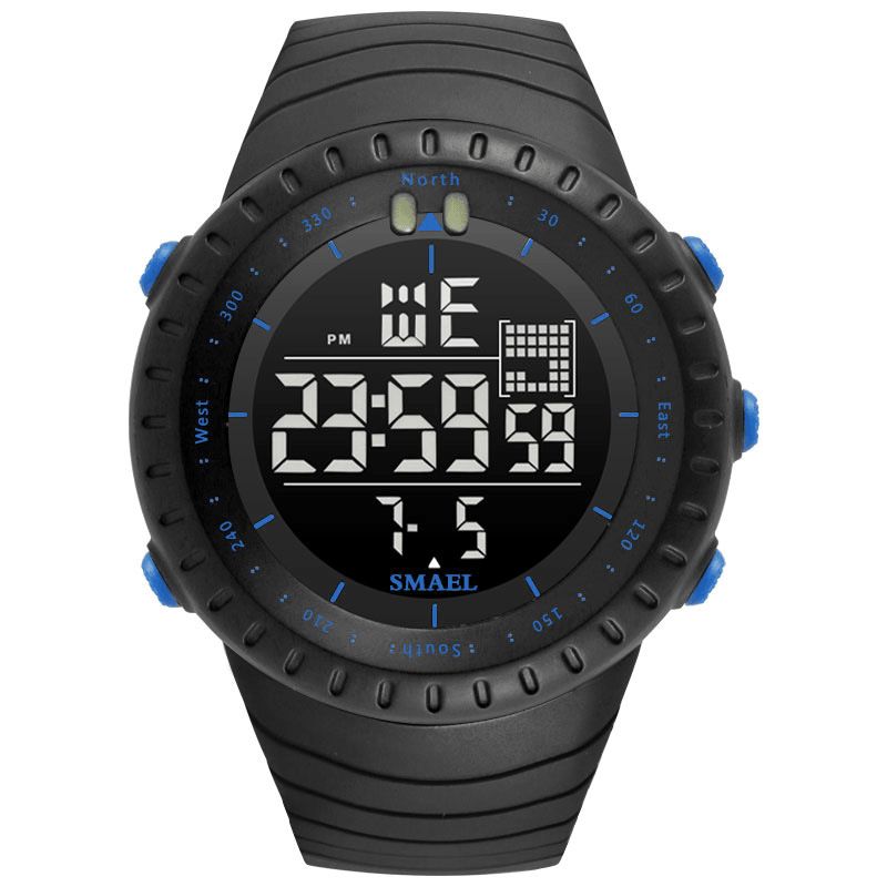 Smael Montre Numérique À Affichage Led Extérieur Multifonction Bande De Silicone Sport Hommes Montre