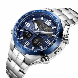 Sn013 Alarme Chronomètre Chronographe Calendrier Lumineux Hommes Étanche Bracelet En Acier Inoxydable Double Affichage Montre Numérique