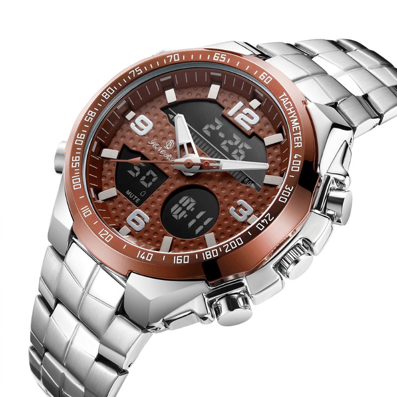 Sn013 Alarme Chronomètre Chronographe Calendrier Lumineux Hommes Étanche Bracelet En Acier Inoxydable Double Affichage Montre Numérique