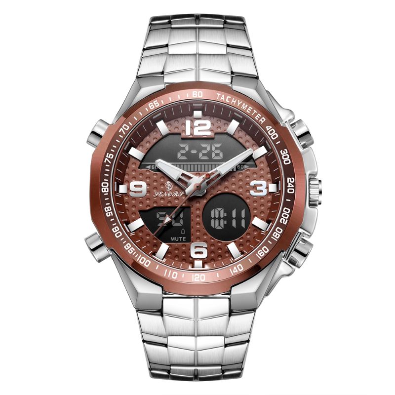 Sn013 Alarme Chronomètre Chronographe Calendrier Lumineux Hommes Étanche Bracelet En Acier Inoxydable Double Affichage Montre Numérique