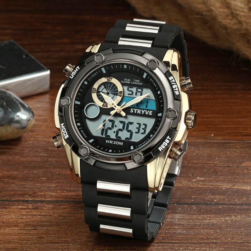 Stryve S8006 Montre Numérique À Double Affichage Chronographe Alarme Chronomètre Affichage Lumineux Montre De Sport