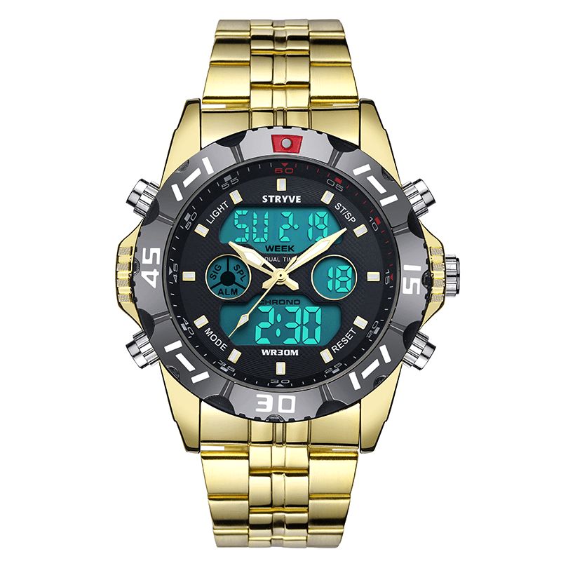 Stryve S8011 Chronographe Alarme Calendrier Acier Inoxydable Sport Montre Numérique Double Affichage