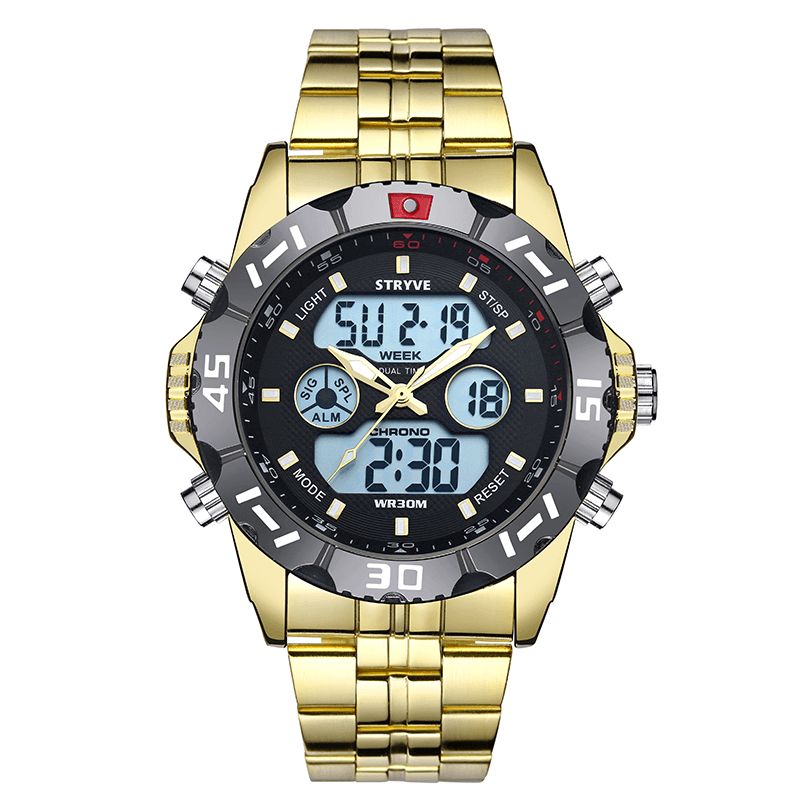 Stryve S8011 Chronographe Alarme Calendrier Acier Inoxydable Sport Montre Numérique Double Affichage