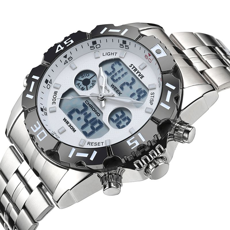 Stryve S8011 Chronographe Alarme Calendrier Acier Inoxydable Sport Montre Numérique Double Affichage