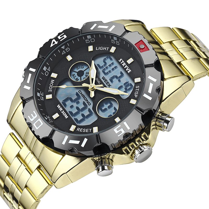 Stryve S8011 Chronographe Alarme Calendrier Acier Inoxydable Sport Montre Numérique Double Affichage