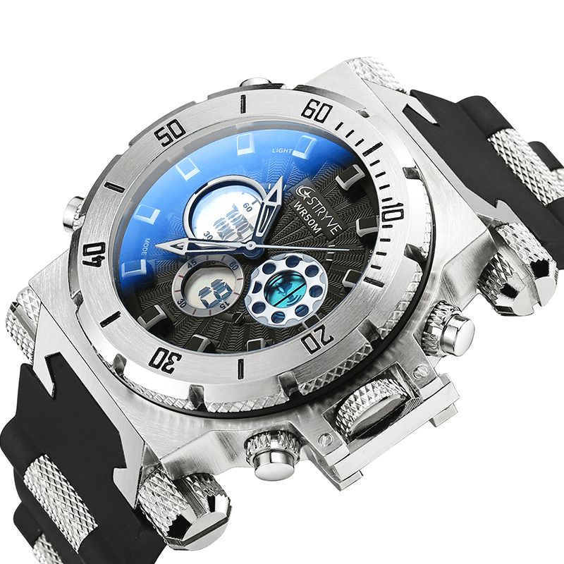 Stryve S8015 5atm Swiss Mouvement Chrono Date Semaine Double Affichage Montre Numérique