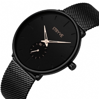 Stryve S9501 Fshion Hommes Cadran Simple Full Mesh Bracelet En Acier Indépendant Deuxième Cadran Montre À Quartz