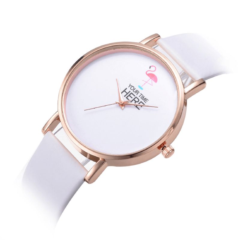 Style Décontracté Femmes Montre-bracelet Boîtier En Or Rose Bracelet En Cuir Montre À Quartz