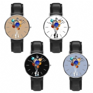 Style Décontracté Hommes Montre Dessin Animé Astronaute Coloré Planète Impression Pu Bracelet En Cuir Horloge Montres À Quartz