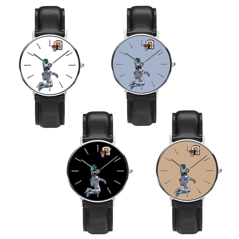 Style Décontracté Hommes Montre Dessin Animé Astronaute Et Terre Impression Pu Bracelet En Cuir Horloge Montres À Quartz