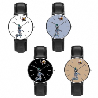 Style Décontracté Hommes Montre Dessin Animé Astronaute Et Terre Impression Pu Bracelet En Cuir Horloge Montres À Quartz